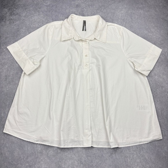 Anthropologie Tops - Anthropologie Shirt Womens XL White Cotton Poplin Short Sleeve Trapeze Swing Top